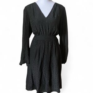 Rebecca Taylor 100% Silk Black Long Sleeve Jacquard Heart Dress size 8